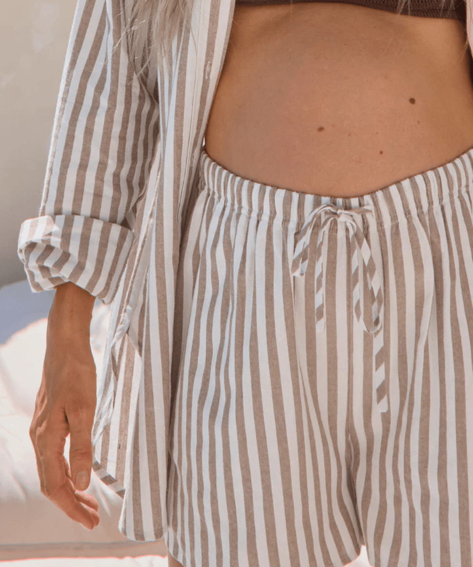 Perpetual Stripe Short - Mocha Stripe BAE the label Maternity and Nursing Preggi Central Maternity Shop