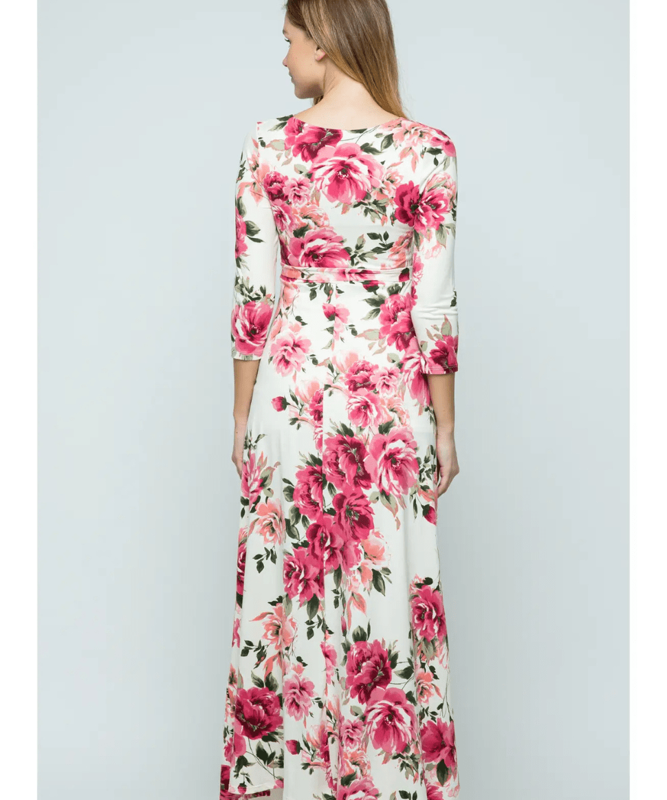 Pink-White Floral Surplice Nursing Maxi Dress Hello Miz Maternity and Nursing Preggi Central Maternity Shop