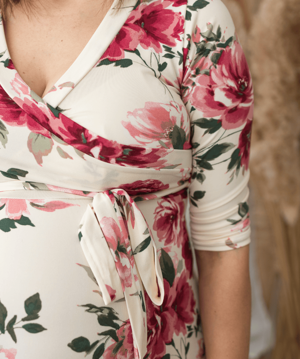 Pink-White Floral Surplice Nursing Maxi Dress Hello Miz Maternity and Nursing Preggi Central Maternity Shop