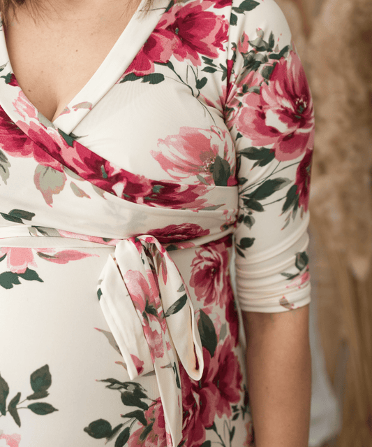 Pink-White Floral Surplice Nursing Maxi Dress Hello Miz Maternity and Nursing Preggi Central Maternity Shop