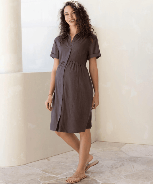 Poppy Maternity Linen Shirt Dress - Brown Angel Maternity Maternity and Nursing Preggi Central Maternity Shop