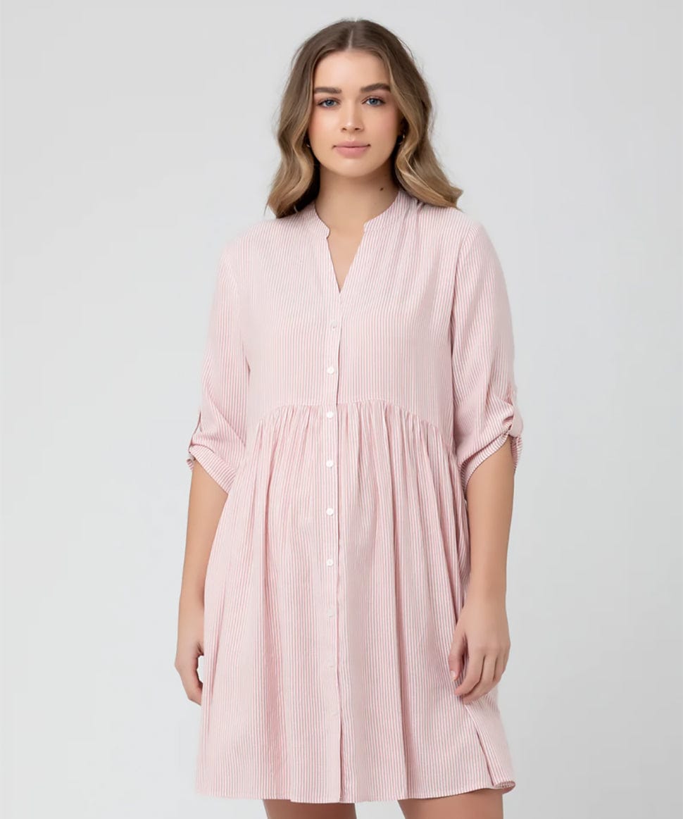 Sam Stripe Dress in Terracotta/White Ripe Maternity Maternity and Nursing Preggi Central Maternity Shop