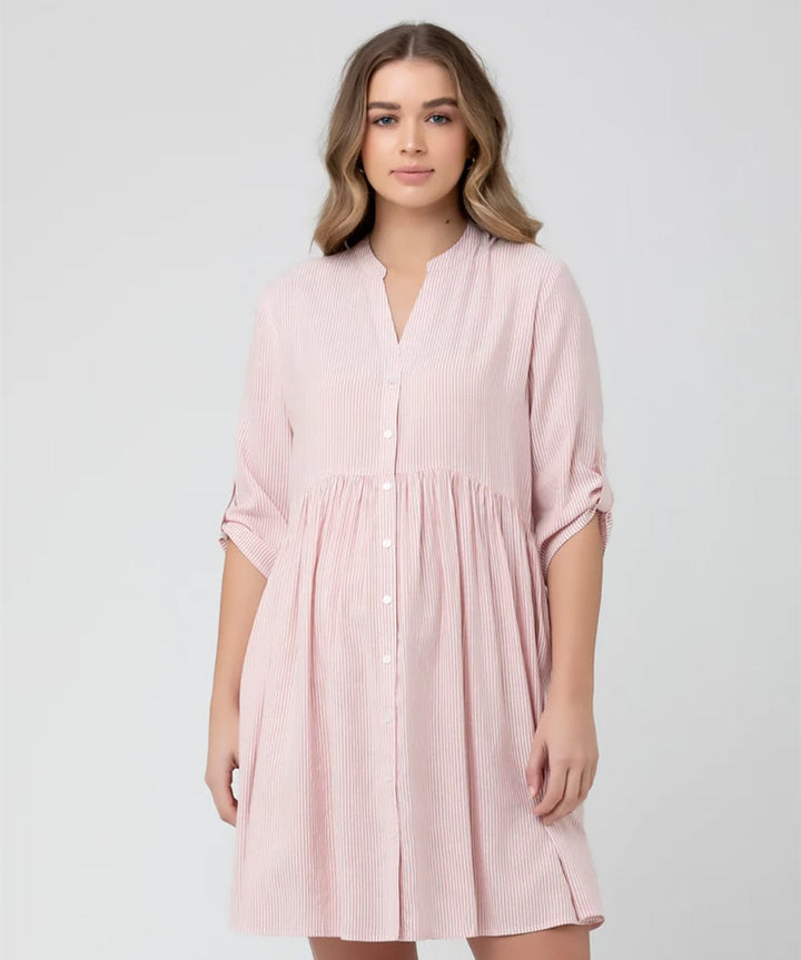 Sam Stripe Dress in Terracotta/White Ripe Maternity Maternity and Nursing Preggi Central Maternity Shop