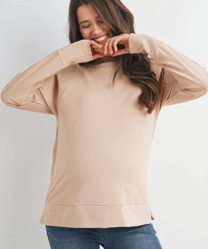 Side Zip Long Sleeve Maternity Nursing Pullover Hello Miz Maternity and Nursing Preggi Central Maternity Shop