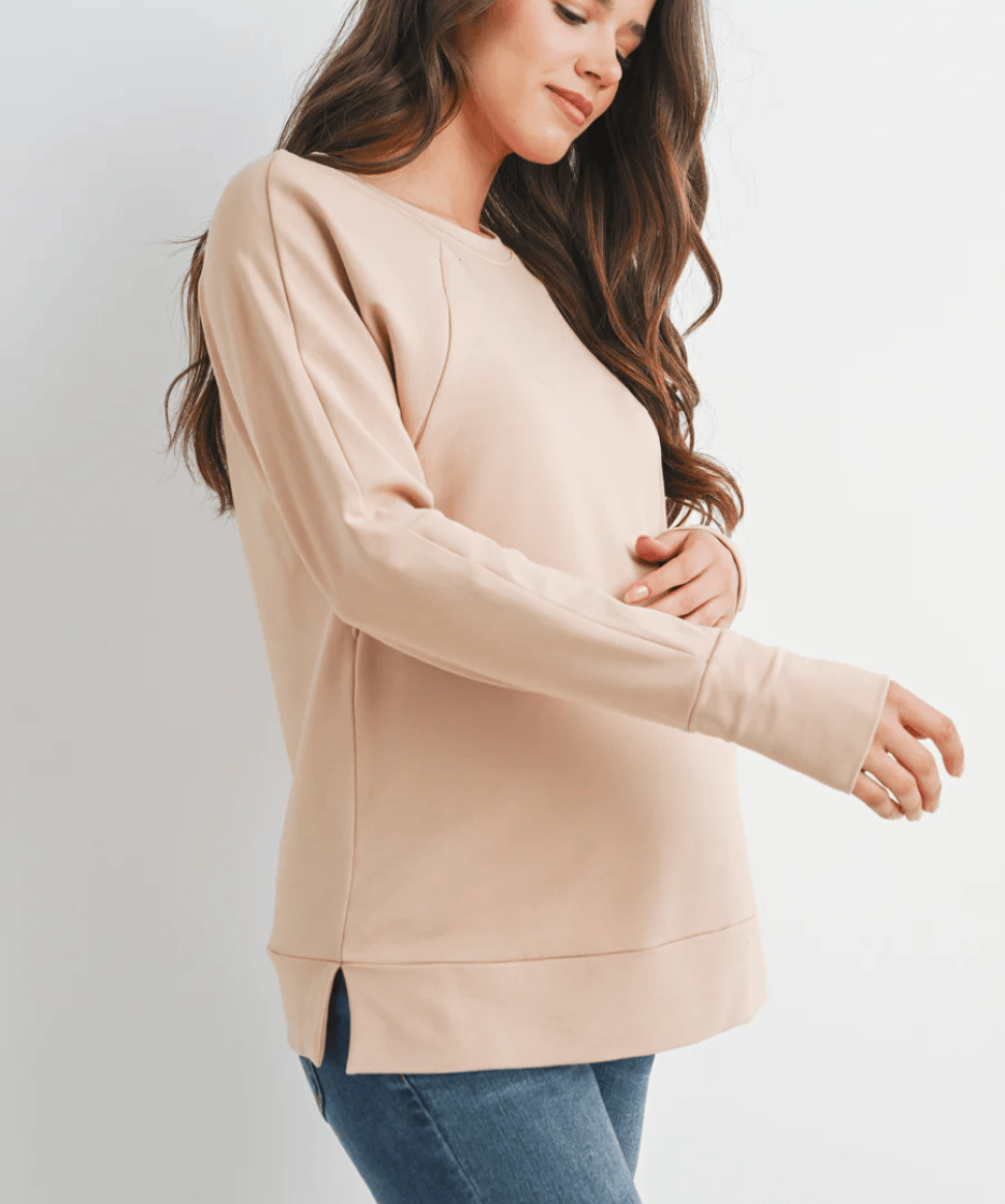 Side Zip Long Sleeve Maternity Nursing Pullover Hello Miz Maternity and Nursing Preggi Central Maternity Shop