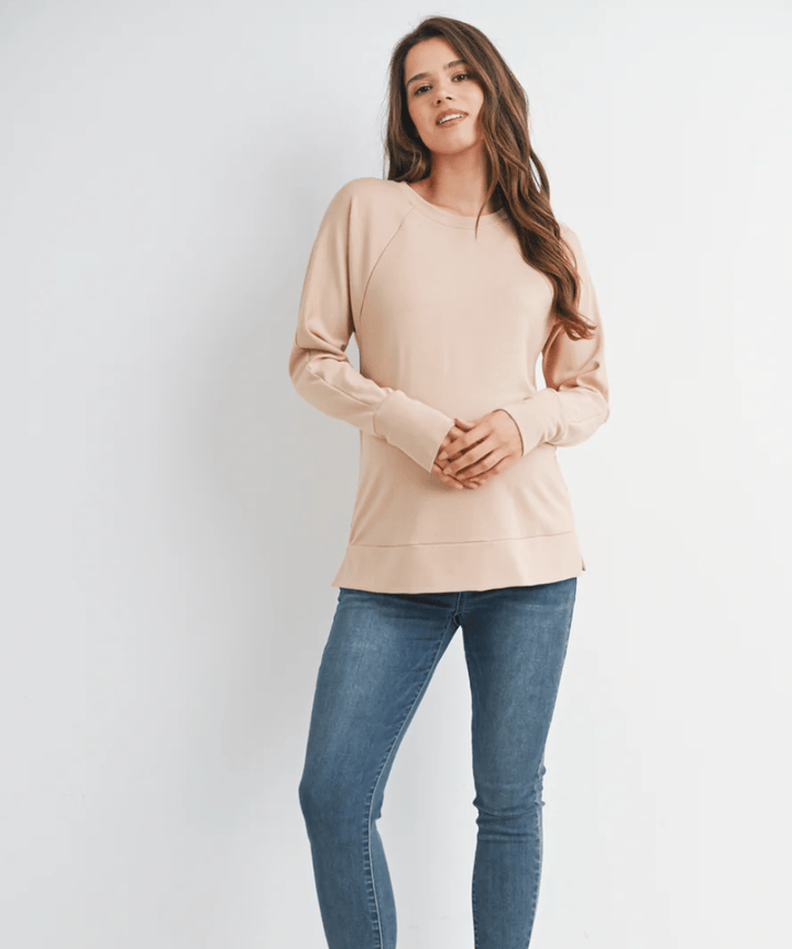 Side Zip Long Sleeve Maternity Nursing Pullover Hello Miz Maternity and Nursing Preggi Central Maternity Shop
