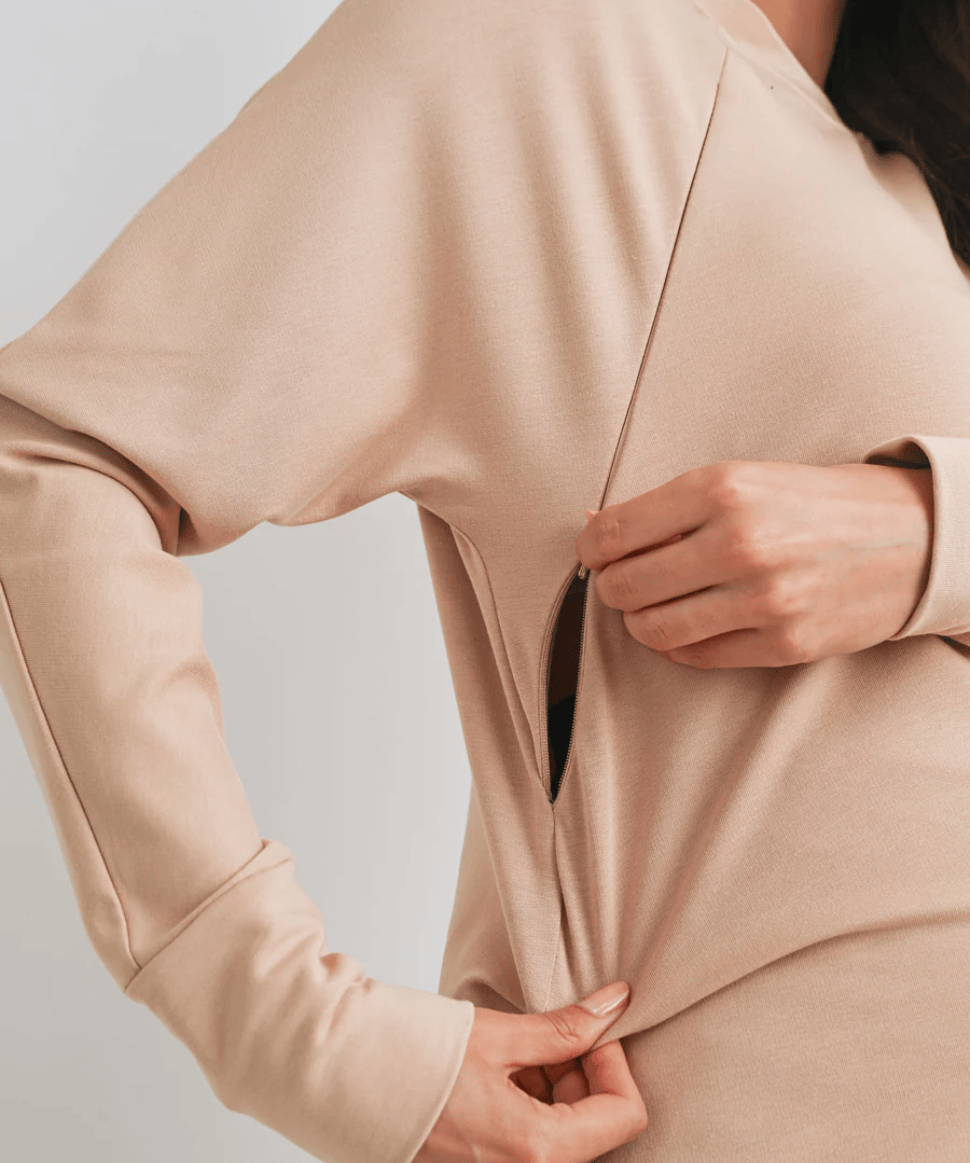 Side Zip Long Sleeve Maternity Nursing Pullover Hello Miz Maternity and Nursing Preggi Central Maternity Shop