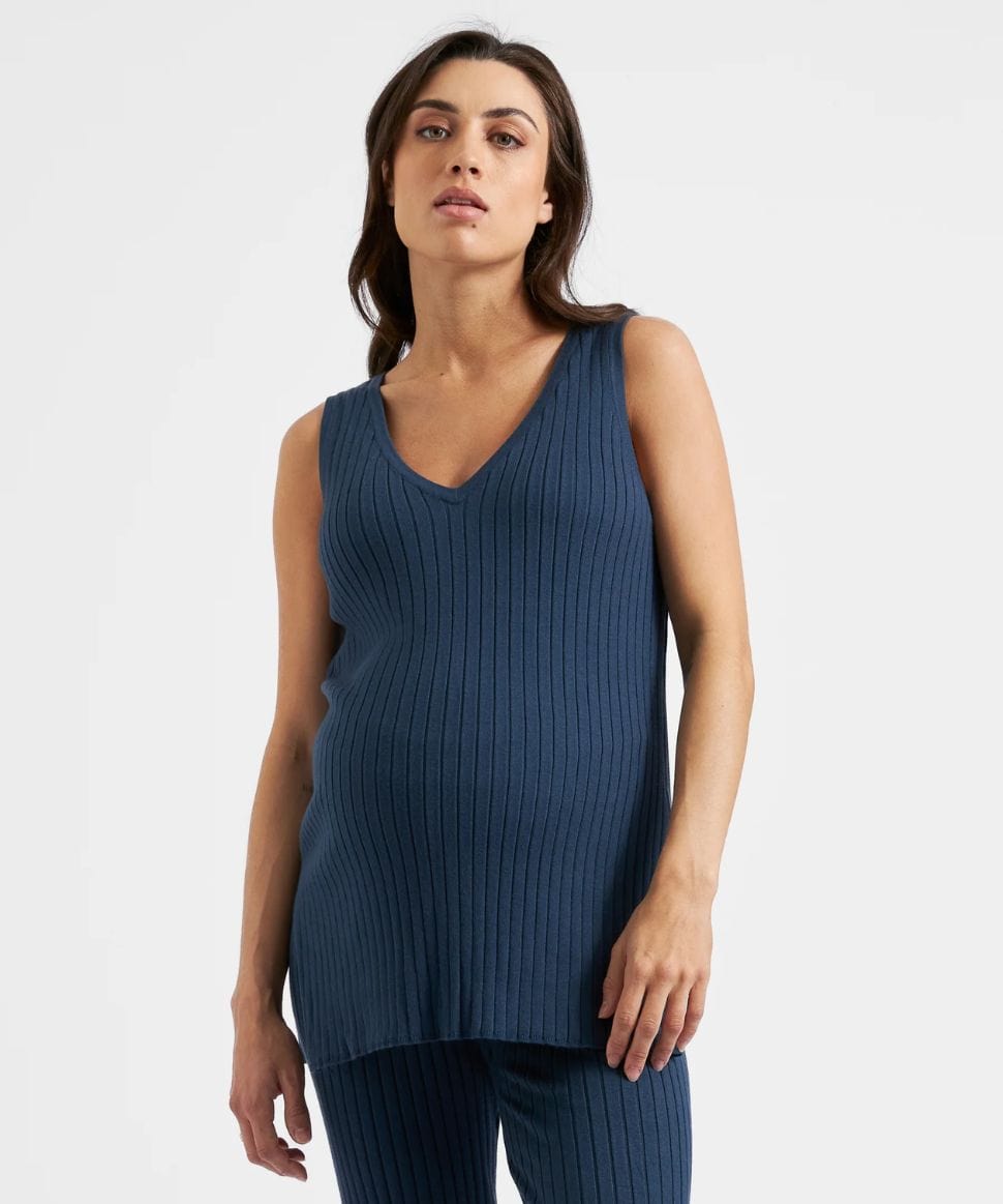 Sophie Rib Knit Nursing Top French Navy Ripe Maternity Maternity and Nursing Preggi Central Maternity Shop