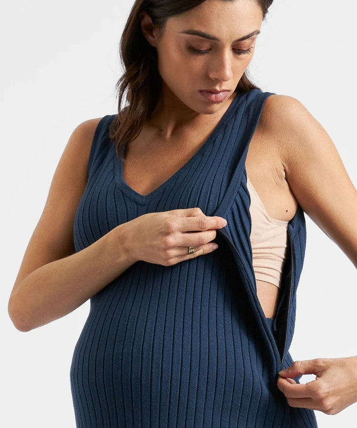 Sophie Rib Knit Nursing Top French Navy Ripe Maternity Maternity and Nursing Preggi Central Maternity Shop