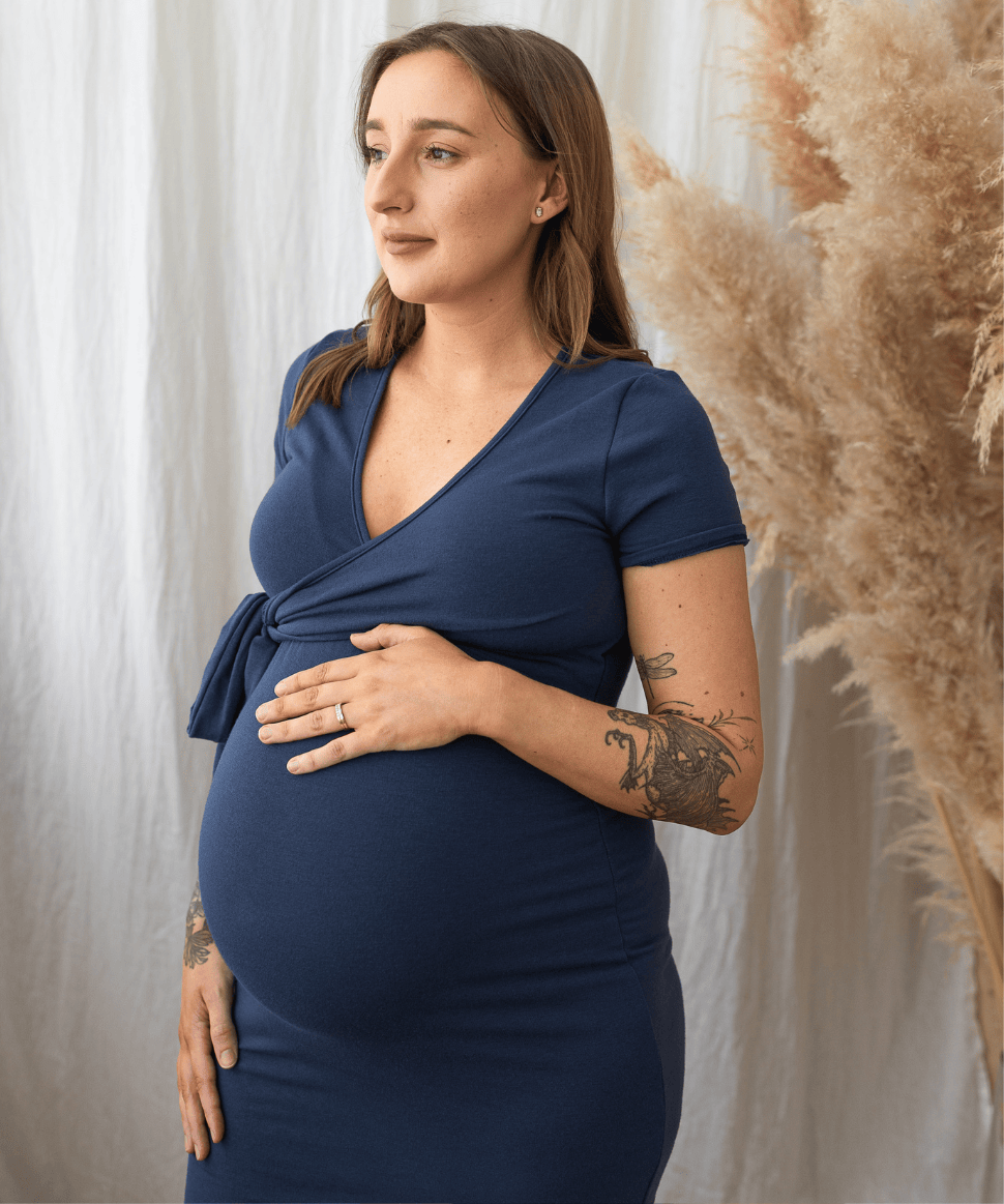 Terry Surplice Wrap Short Sleeve Nursing Dress Hello Miz Maternity and Nursing Preggi Central Maternity Shop