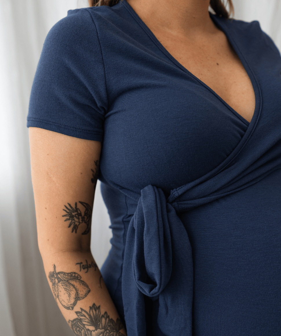 Terry Surplice Wrap Short Sleeve Nursing Dress Hello Miz Maternity and Nursing Preggi Central Maternity Shop