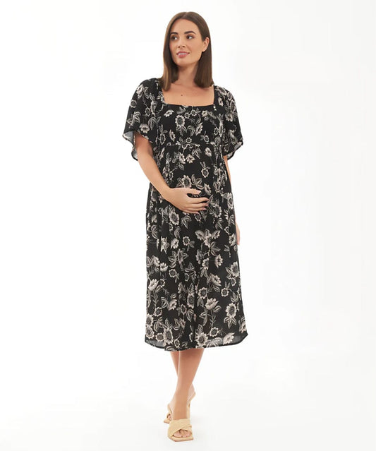 Floral Tiered Cotton Maxi Maternity Dress - A Pea In the Pod