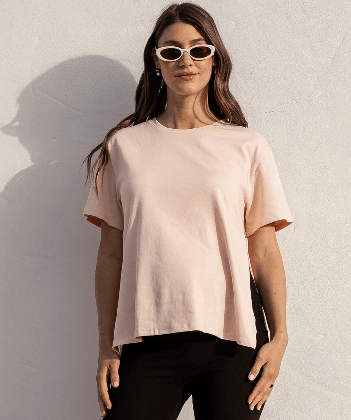 Vera Essential Maternity/Nursing Cotton Tee in Soft Pink Angel Maternity Maternity and Nursing Preggi Central Maternity Shop