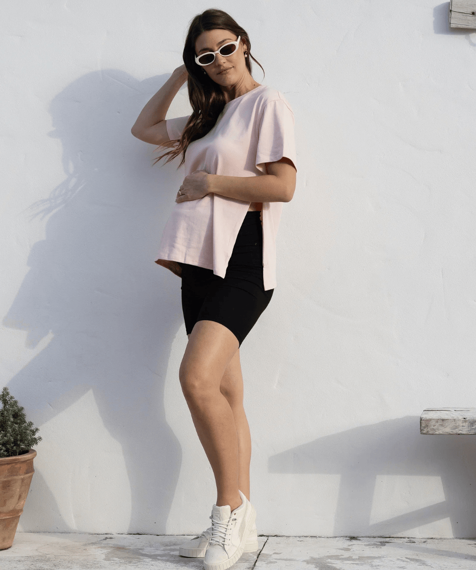 Vera Essential Maternity/Nursing Cotton Tee in Soft Pink Angel Maternity Maternity and Nursing Preggi Central Maternity Shop