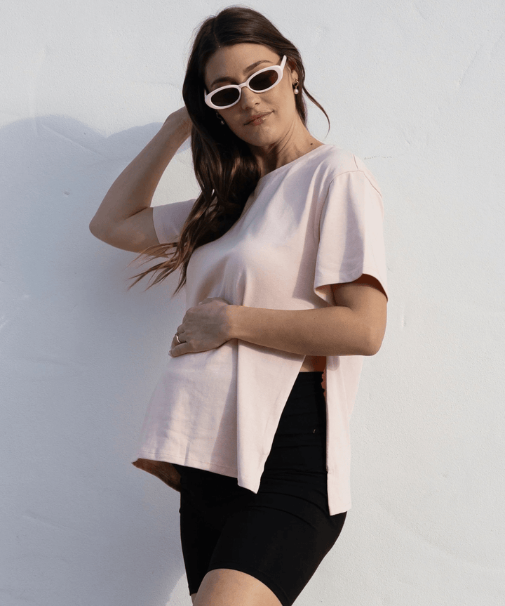 Vera Essential Maternity/Nursing Cotton Tee in Soft Pink Angel Maternity Maternity and Nursing Preggi Central Maternity Shop