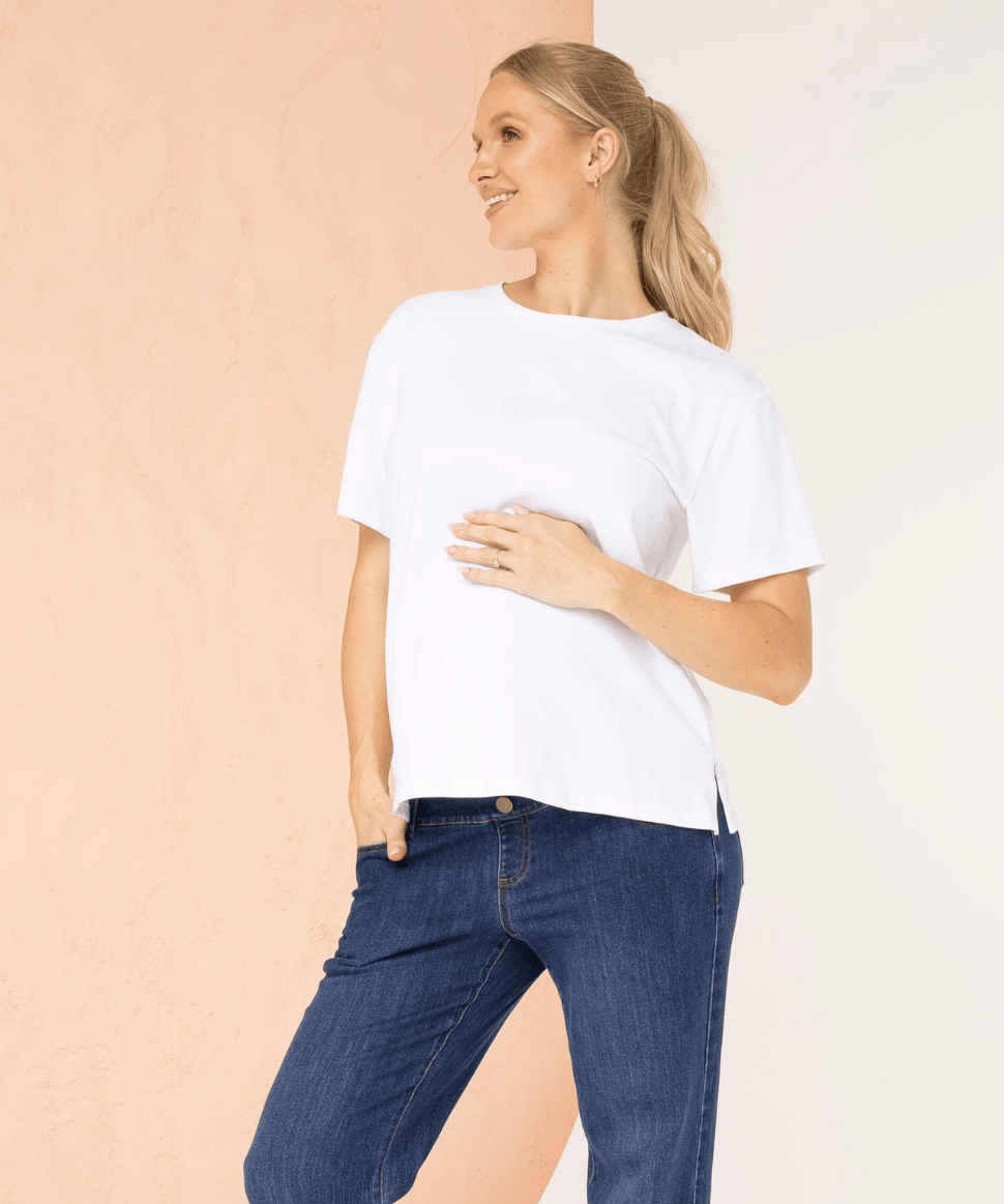 Vera Essential Maternity/Nursing Cotton Tee in White Angel Maternity Maternity and Nursing Preggi Central Maternity Shop