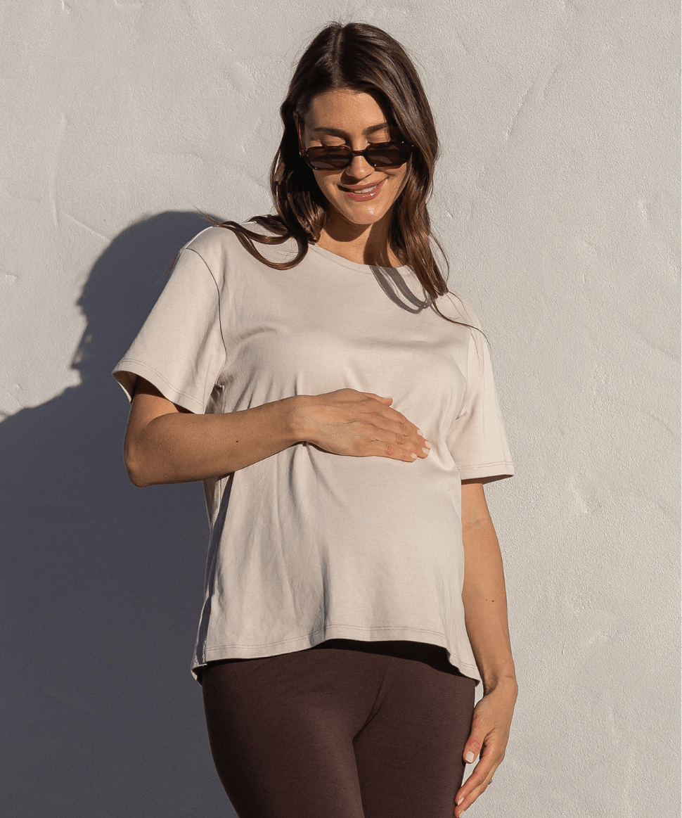 Vera Maternity &amp; Nursing Cotton Tee – Stone White | Pregnancy Top Angel Maternity Maternity and Nursing 868938300 Preggi Central Maternity Shop