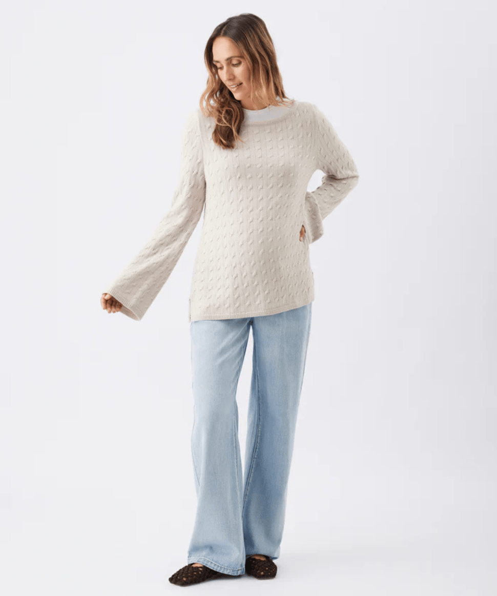 Carla Cable Nursing Knit Fawn Ripe Maternity Maternity Preggi Central Maternity Shop