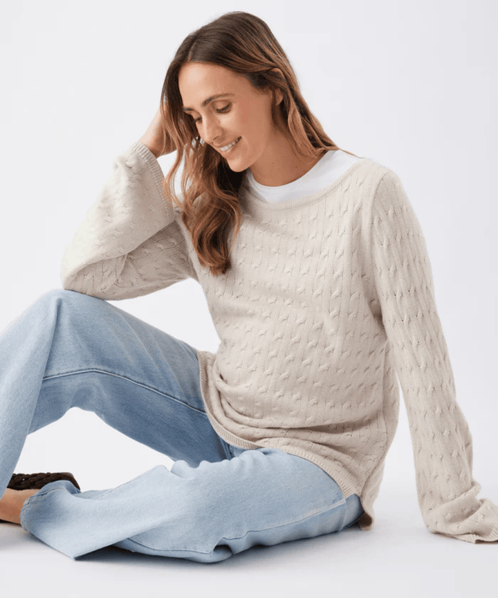 Carla Cable Nursing Knit Fawn Ripe Maternity Maternity Preggi Central Maternity Shop