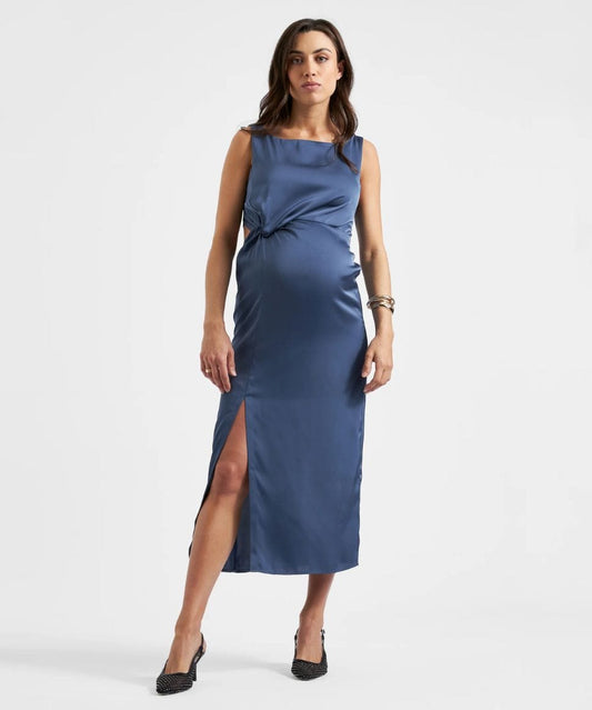 Chantell Side Twist Dress Washed Indigo Preggi Central Maternity Preggi Central Maternity Shop