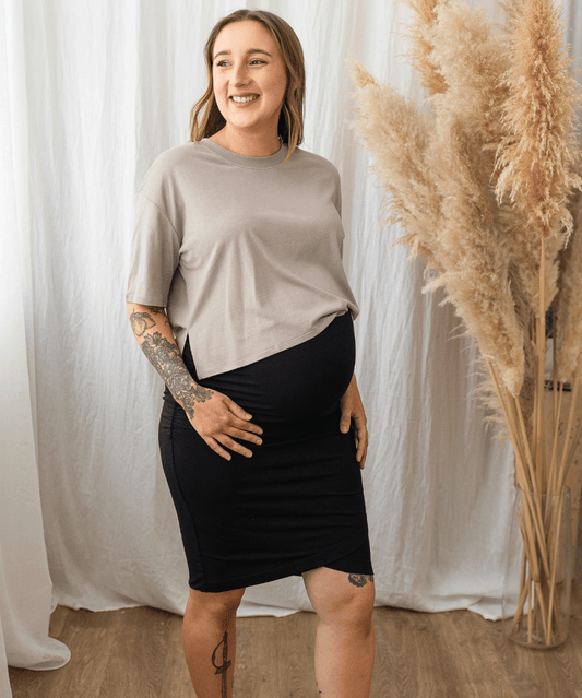 Cross-Front Knee Length Maternity Skirt Around April Maternity Preggi Central Maternity Shop