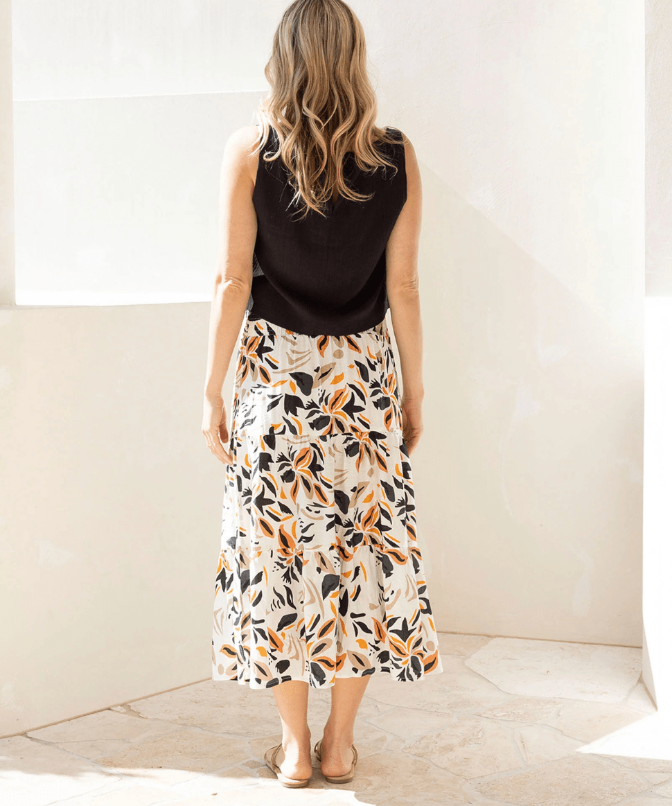 Ellie Maternity Shirred Maxi Skirt in Orange Leaf Angel Maternity Maternity Preggi Central Maternity Shop