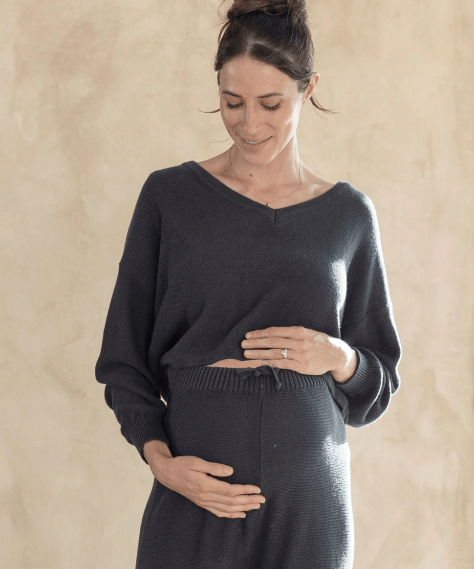 Evelyn Lightweight Cotton Knit Sweater in Slate Grey Angel Maternity Maternity Preggi Central Maternity Shop