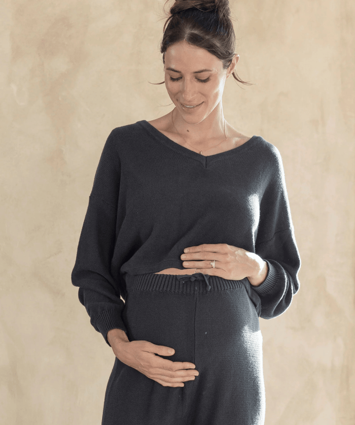 Evelyn Lightweight Cotton Knit Sweater in Slate Grey Angel Maternity Maternity Preggi Central Maternity Shop