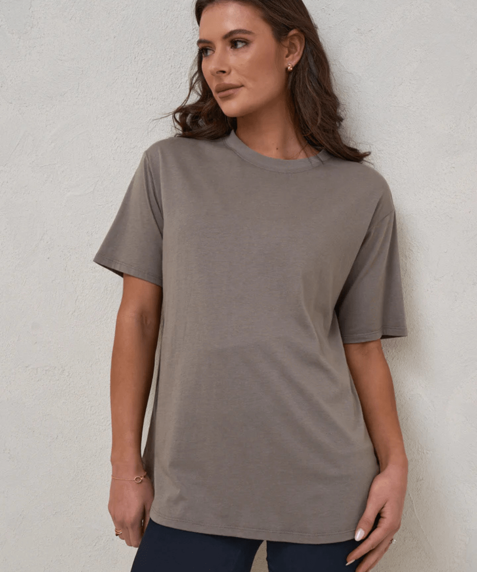 Into It Crew Tee - Washed Khaki BAE the label Maternity Preggi Central Maternity Shop
