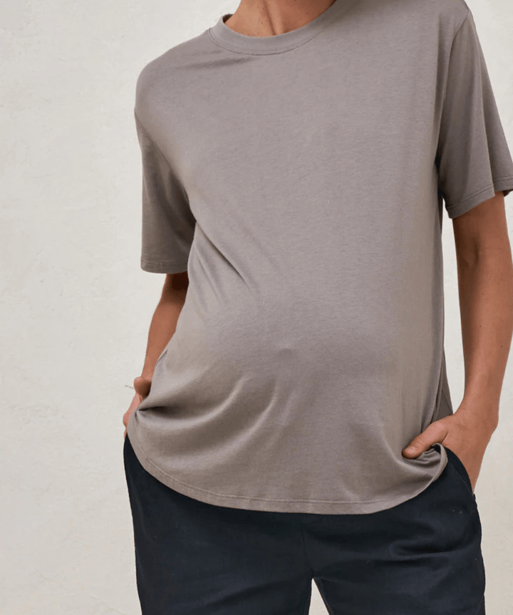 Into It Crew Tee - Washed Khaki BAE the label Maternity Preggi Central Maternity Shop