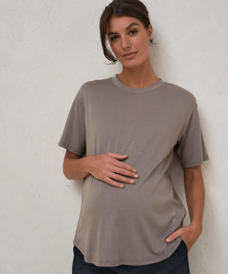 Into It Crew Tee - Washed Khaki BAE the label Maternity Preggi Central Maternity Shop