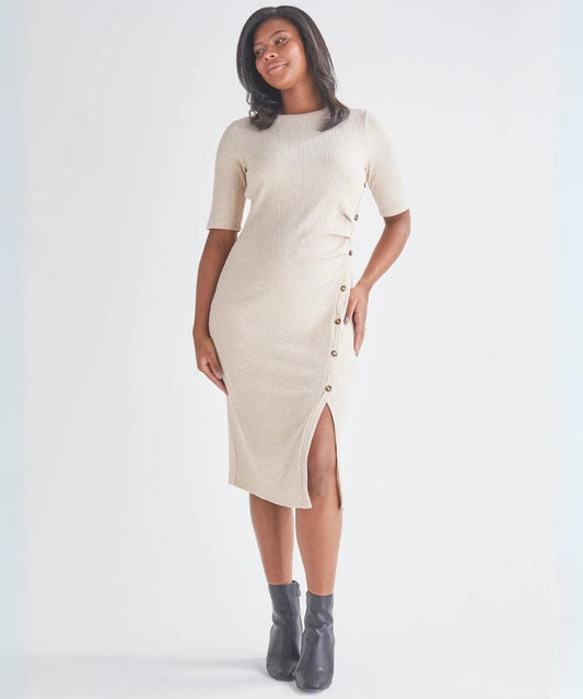 Juliet Maternity Bodycon Dress with Side Button Detail in Cream Angel Maternity Maternity Preggi Central Maternity Shop