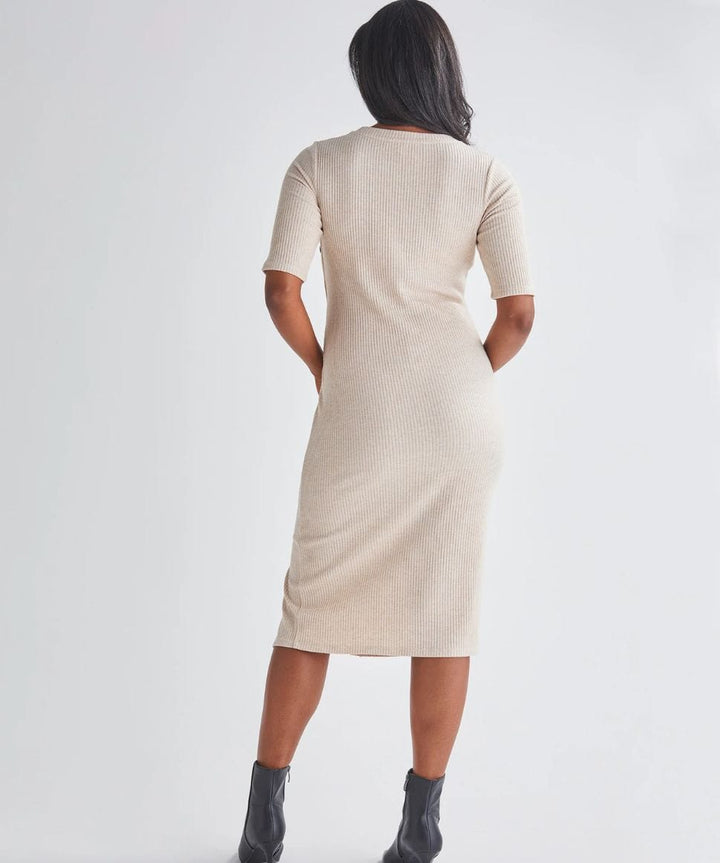 Juliet Maternity Bodycon Dress with Side Button Detail in Cream Angel Maternity Maternity Preggi Central Maternity Shop