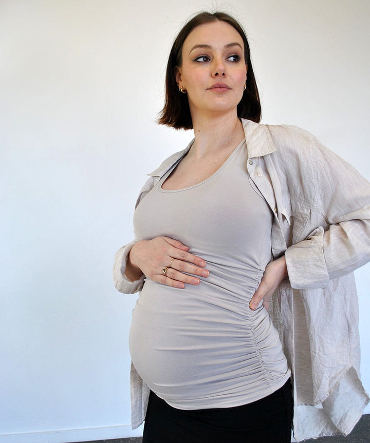 Long-Length Ruched Maternity Tank Top Around April Maternity Preggi Central Maternity Shop