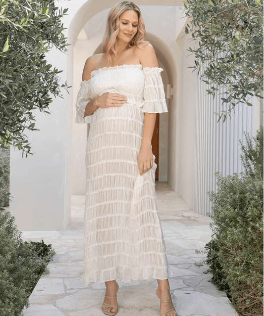 Marisol 2 piece Maternity Photoshoot Dress in Ivory Angel Maternity Maternity Preggi Central Maternity Shop