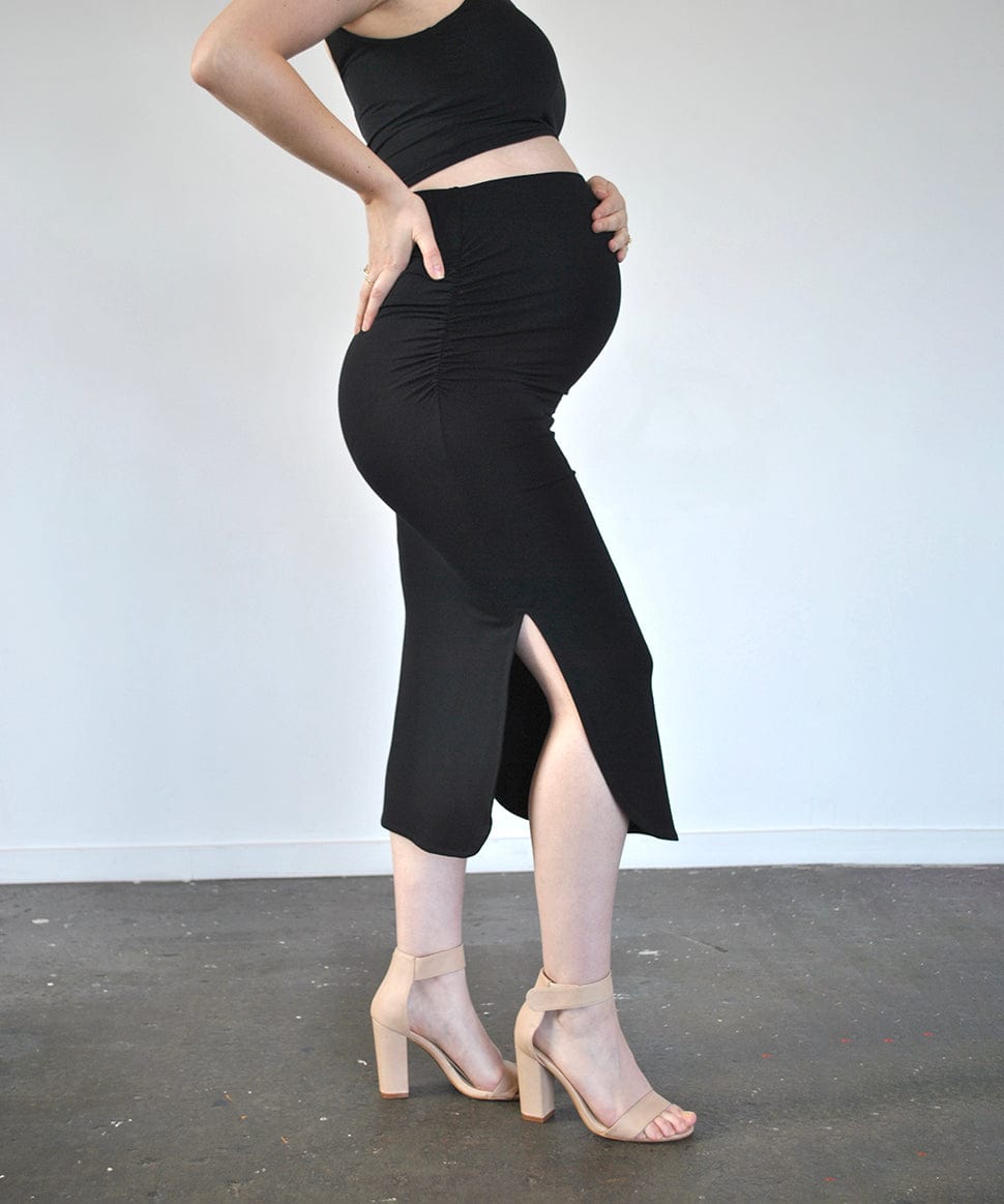 Over-Bump Black Midi Maternity Skirt Around April Maternity Preggi Central Maternity Shop