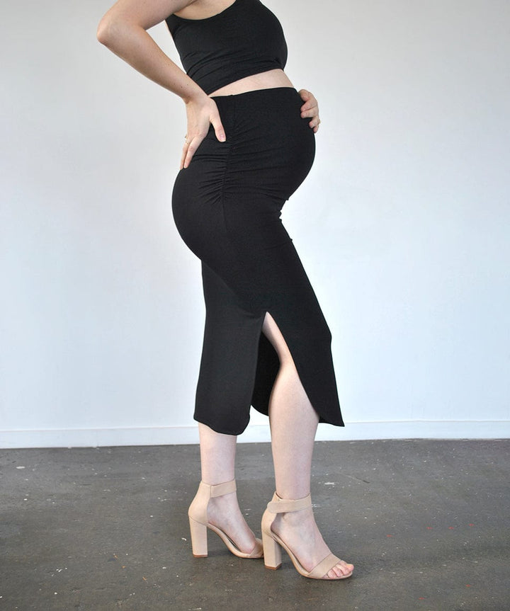 Over-Bump Black Midi Maternity Skirt Around April Maternity Preggi Central Maternity Shop