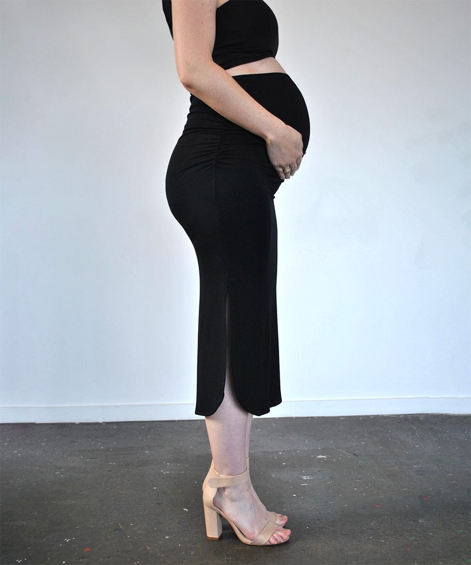 Over-Bump Black Midi Maternity Skirt Around April Maternity Preggi Central Maternity Shop