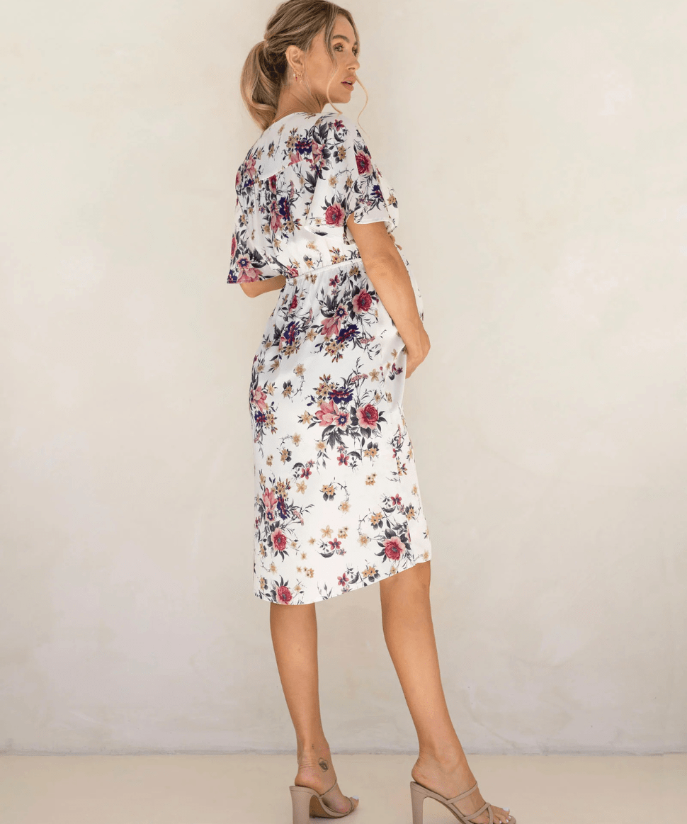 Renee Maternity Dress in Pink Flora Angel Maternity Maternity Preggi Central Maternity Shop