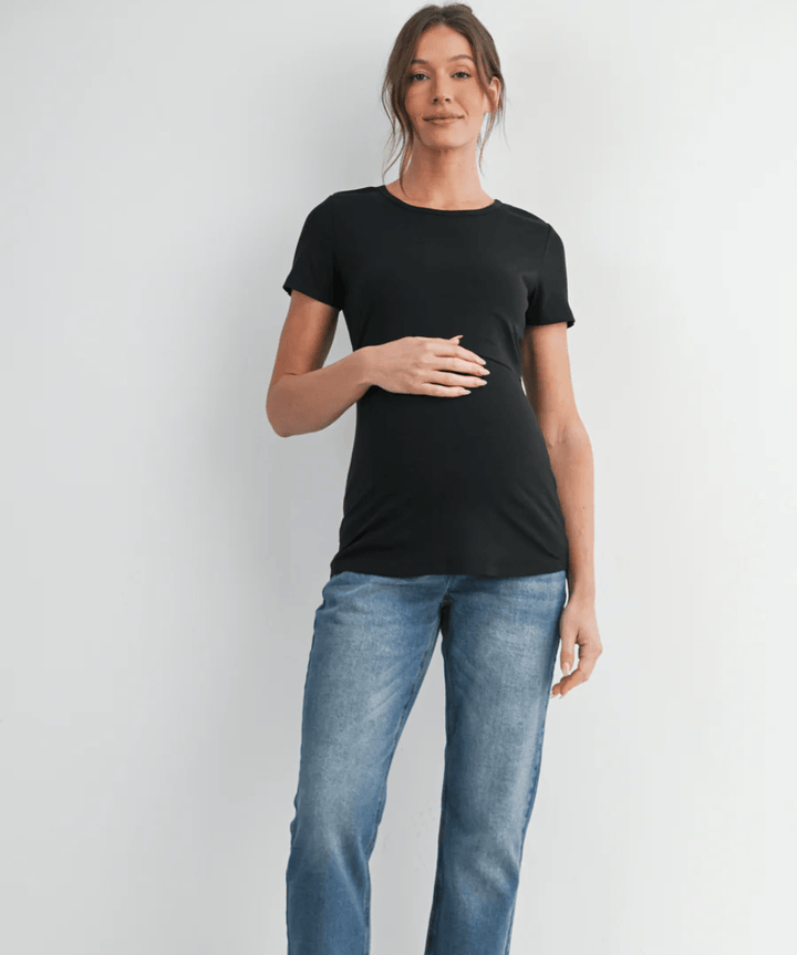 Ribbed Short Sleeve Maternity Nursing Top Hello Miz Maternity Preggi Central Maternity Shop