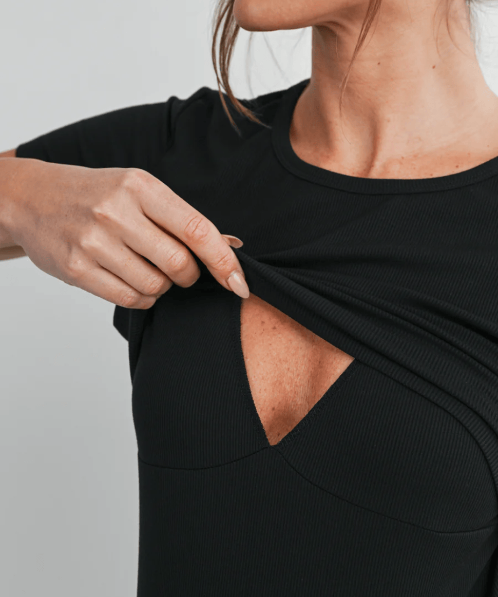 Ribbed Short Sleeve Maternity Nursing Top Hello Miz Maternity Preggi Central Maternity Shop