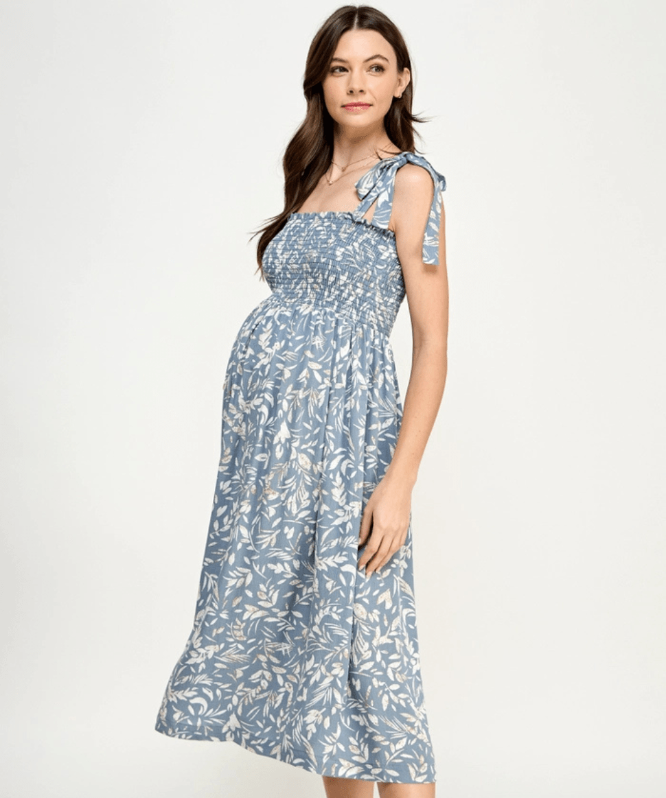 Smocked Sleeveless Maternity Midi Dress Hello Miz Maternity Preggi Central Maternity Shop