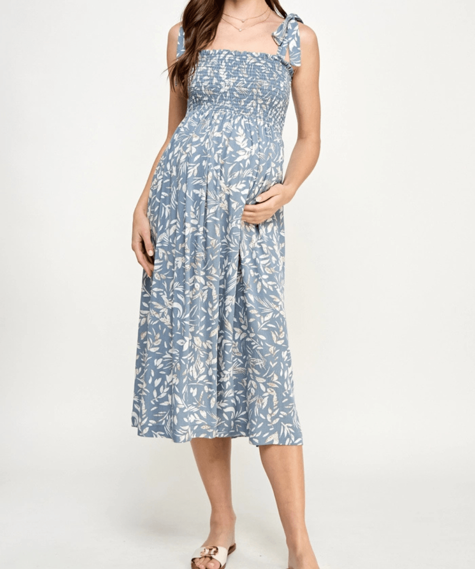 Smocked Sleeveless Maternity Midi Dress Hello Miz Maternity Preggi Central Maternity Shop