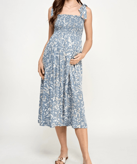Smocked Sleeveless Maternity Midi Dress Hello Miz Maternity Preggi Central Maternity Shop
