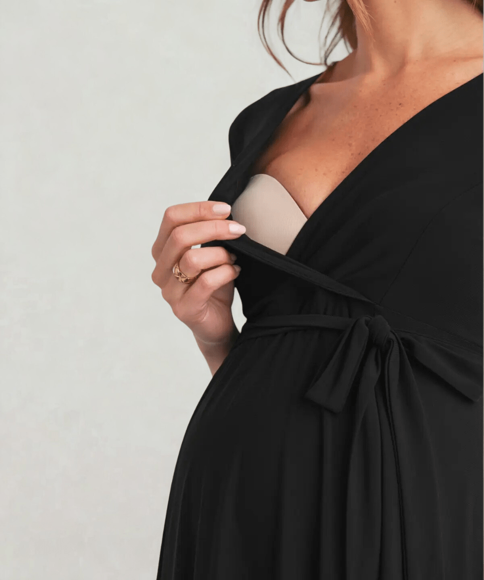 Surplice Quarter Sleeve Nursing Waist Tie Dress Hello Miz Maternity Preggi Central Maternity Shop