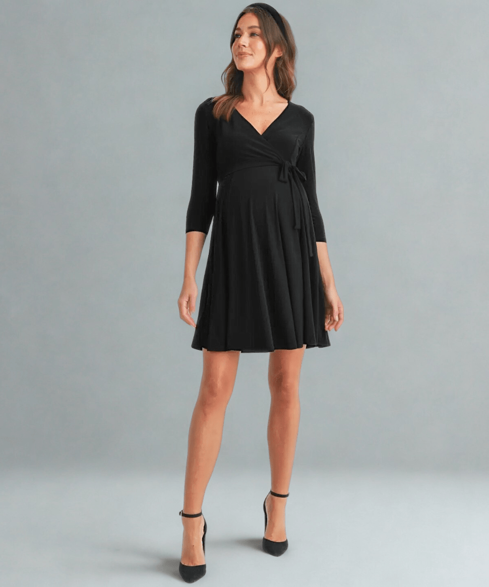 Surplice Quarter Sleeve Nursing Waist Tie Dress Hello Miz Maternity Preggi Central Maternity Shop