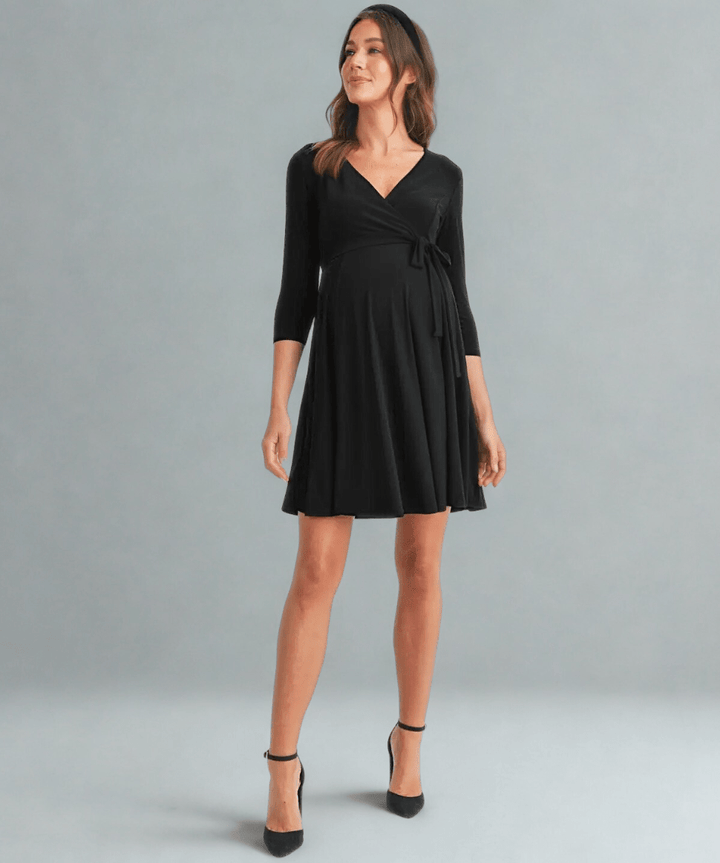 Surplice Quarter Sleeve Nursing Waist Tie Dress Hello Miz Maternity Preggi Central Maternity Shop