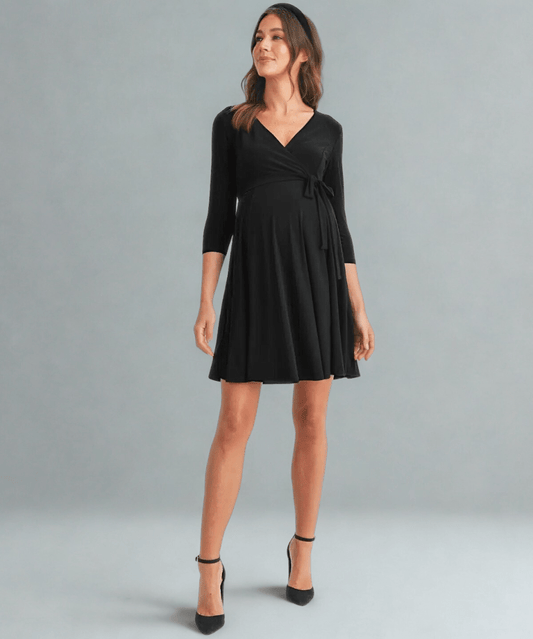 Surplice Quarter Sleeve Nursing Waist Tie Dress Hello Miz Maternity Preggi Central Maternity Shop