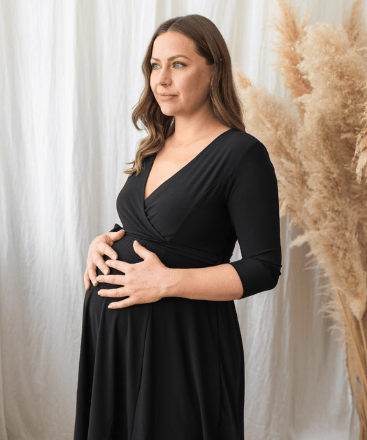 Surplice Quarter Sleeve Nursing Waist Tie Dress Hello Miz Maternity Preggi Central Maternity Shop