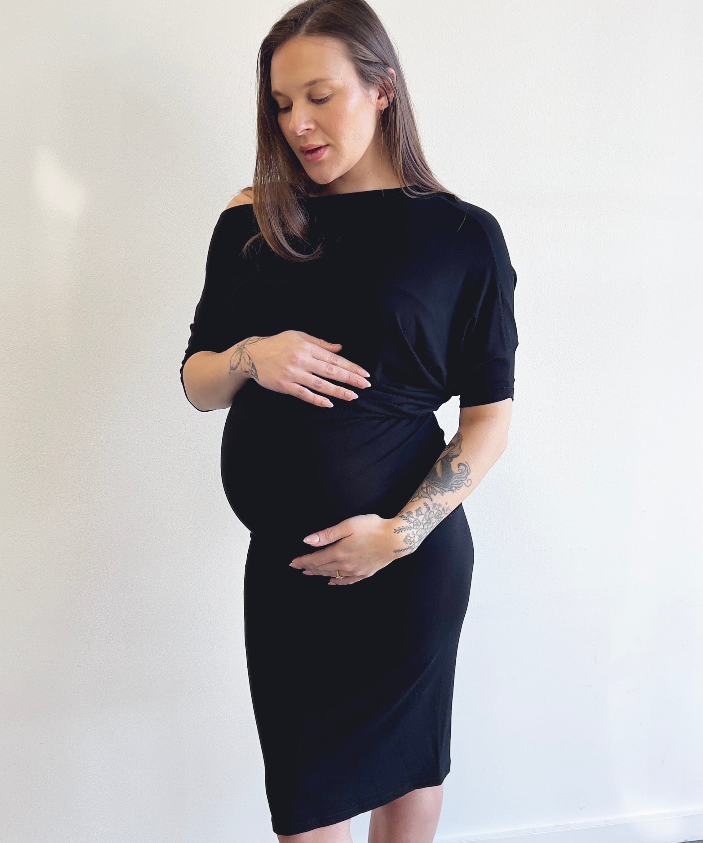 Versatile Off-Shoulder Maternity Bodycon Dress Around April Maternity Preggi Central Maternity Shop